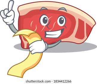 Sirloin mascot character style with a menu on his hand