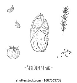Sirloin steak. Vector cartoon illustration. Isolated object on a white background. Hand-drawn style.