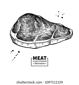 Sirloin steak vector drawing. Red meat hand drawn sketch. Engraved food illustration. Vintage object. Butcher shop product. Great for label, restaurant, barbecue menu