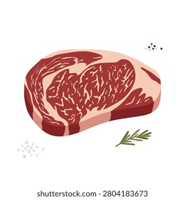 Sirloin wagyu A5 beef steak flat vector illustration