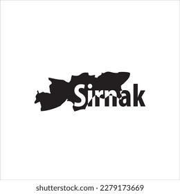 Sirnak map and black lettering design on a white background
