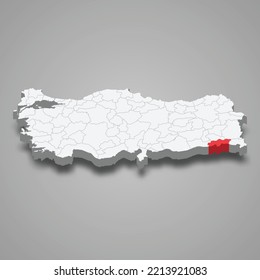 Sirnak region location within Turkey 3d isometric map