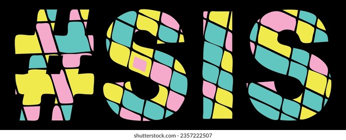 SIS Hashtag. Tricolor isolated letters from contrast flowing fluid shapes. Hashtag #SIS for social networks, Adult resources, mobile apps, games, t-shirts. Stock picture.