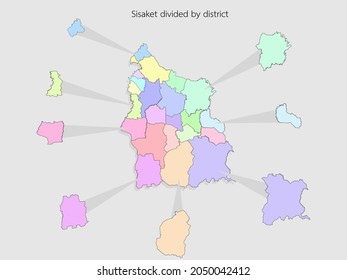 Sisaket divided by district. vector