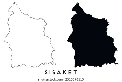 Sisaket map outline and black silhouette vector