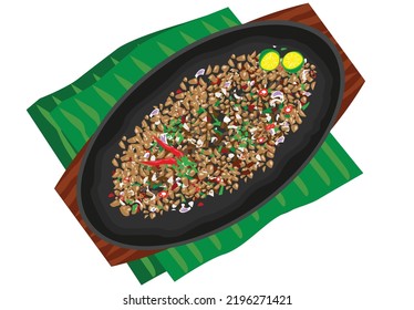 Sisig Delicacy Of Angeles City, Pampanga In Luzon, Philippines. Original No Egg Version. Editable Clip Art.