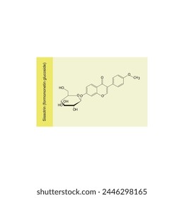 Sissotrin (formononetin glucoside) skeletal structure diagram.Isoflavanone compound molecule scientific illustration on yellow background. svg