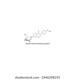 Sissotrin (formononetin glucoside) skeletal structure diagram.Isoflavanone compound molecule scientific illustration on white background. svg