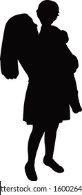 sister and baby together, silhouette vector