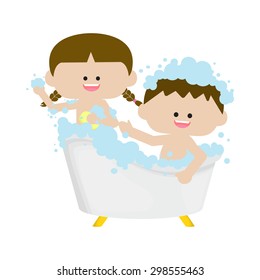 sister and brother taking a bath