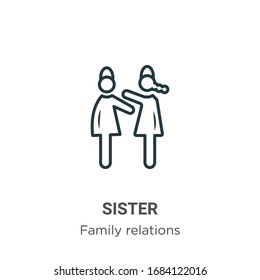 Sister outline vector icon. Thin line black sister icon, flat vector simple element illustration from editable family relations concept isolated stroke on white background