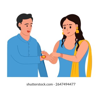 sister tying a rakhi on her brother’s wrist celebrating raksha bandhan festival social media post vector illustration

Keywords language: 