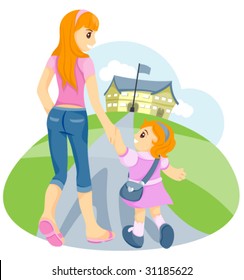 Sister Walking Sibling School Vector Stock Vector (Royalty Free ...