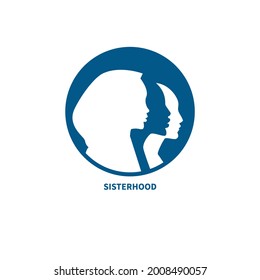 Sisterhood Symbol. Profiles Of Three Different Women. Womens Day Logo. Equality,  Struggle For Rights Concept