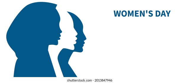 Sisterhood symbol. Profiles of three different women. Womens Day logo. Equality,  struggle for rights concept