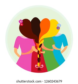 Sisterhood Vector Illustration Icon. Group Of Girls