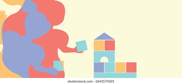 Sisters or baby girls playing with blocks, silhouette vector stock illustration with kids as 
Authentic Family