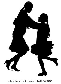 sisters playing, jumping silhouette vector