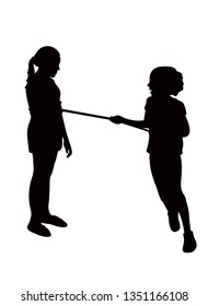 sisters playing with rope, silhouette vector