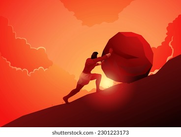 Sisyphus, Hades punished him for cheating death twice by making him roll an enormous rock up a hill, only for it to roll back down every time it got close to the top