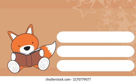 sit baby fox cartoon reading book illustration background in vector format