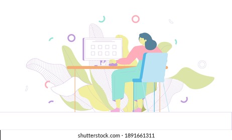 Sit back at office, nature color, work at computer