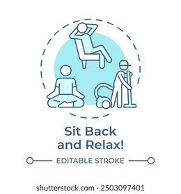 Sit back and relax soft blue concept icon. Relaxing person, meditation. Professional cleaner. Round shape line illustration. Abstract idea. Graphic design. Easy to use in infographic, presentation