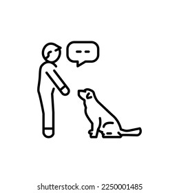 Sit command color line icon. Dog training. Animal education. 