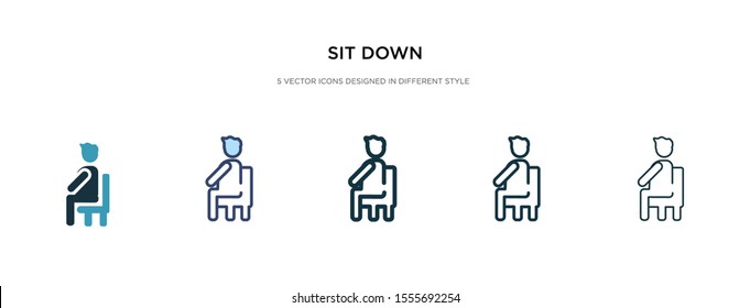 sit down icon in different style vector illustration. two colored and black sit down vector icons designed in filled, outline, line and stroke style can be used for web, mobile, ui