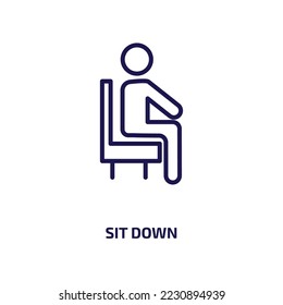 sit down icon from people collection. Thin linear sit down, people, man outline icon isolated on white background. Line vector sit down sign, symbol for web and mobile