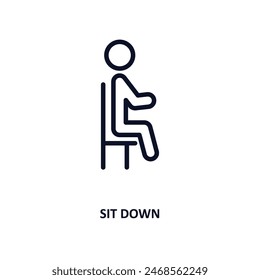 sit down icon. Thin line sit down icon from people collection. Outline vector isolated on white background. Editable sit down symbol can be used web and mobile