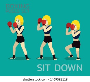 Sit Down Manga Boxing Poses Set Cartoon Vector Illustration