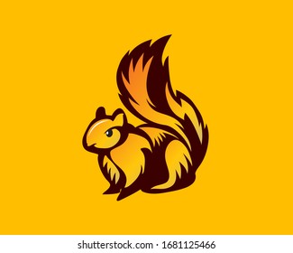 Sit down squirrel drawing art logo design inspiration