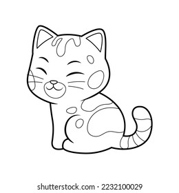 Sit Kawaii Bengal Cat Cartoon Animal Illustration BW