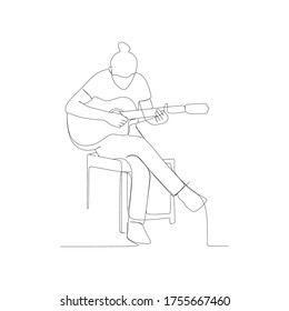 sit man playing acoustic guitar continuous line one line