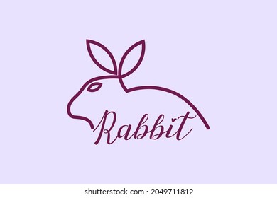 Sit rabbit logo. with leaf style and smooth