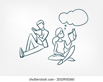 sit reading girl man people isolated doodle simple vector set isolated