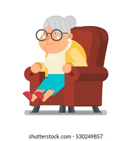 Sit Rest Granny Old Lady Character Cartoon Flat Vector illustration