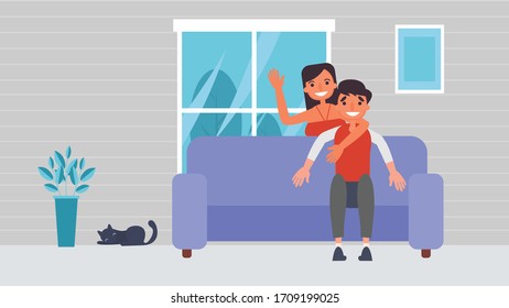 
Sit and rest Lover's hobbies activities couples spend together on summer ,holidays, Time with loved ones Happiness No place like home concept,Colorful vector illustration in flat cartoon style.