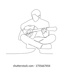 sit in sila man playing acoustic guitar continuous line one line