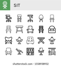 sit simple icons set. Contains such icons as Chair, Stool, Armchair, Bar stool, can be used for web, mobile and logo