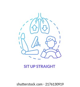 Sit Up Straight Blue Gradient Concept Icon. Proper Position While Driving. Road Trip Advice Abstract Idea Thin Line Illustration. Isolated Outline Drawing. Myriad Pro-Bold Font Used