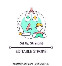 Sit Up Straight Concept Icon. Proper Position While Driving. Road Trip Tip Abstract Idea Thin Line Illustration. Isolated Outline Drawing. Editable Stroke. Arial, Myriad Pro-Bold Fonts Used