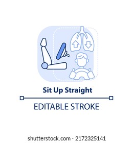 Sit Up Straight Light Blue Concept Icon. Proper Position While Driving. Road Trip Tip Abstract Idea Thin Line Illustration. Isolated Outline Drawing. Editable Stroke. Arial, Myriad Pro-Bold Fonts Used