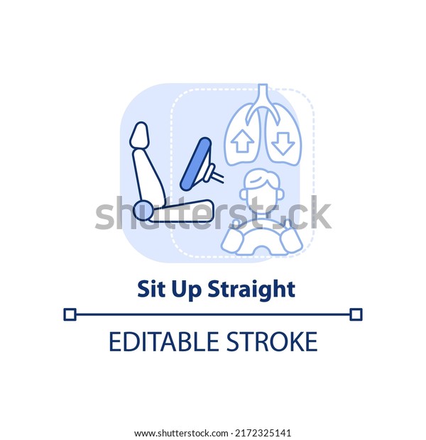 Sit up straight light blue concept icon. Proper\
position while driving. Road trip tip abstract idea thin line\
illustration. Isolated outline drawing. Editable stroke. Arial,\
Myriad Pro-Bold fonts used