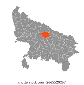 Sitapur destacado en el mapa estatal de Uttar Pradesh de la India