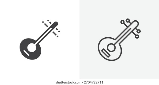 Icono de Sitar. colección de línea de trazo editable y estilos planos sólidos.