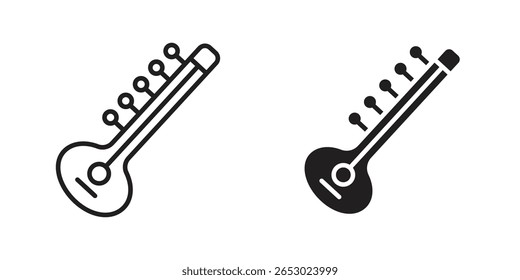 Sitar icon symbol set in black. line and flat icons