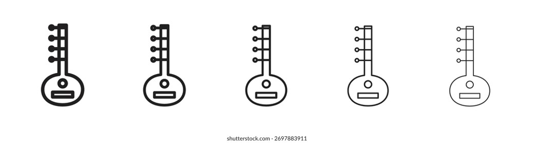 Símbolos de ícone de guitarra definidos. Coleção de traçados editável.