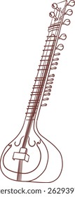 sitar ,Indian music instrument outline drawing clipart
